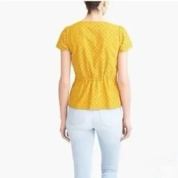 J.Crew Eyelet Peplum Button Front Top in Mustard - Size 14 - Picture 2 of 9